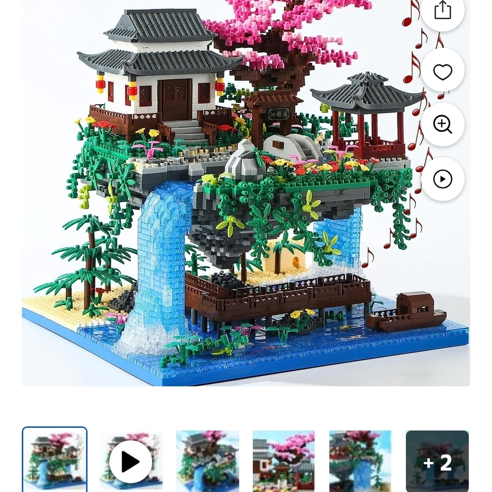 Colorful Building Block Set with Waterfall and Cherry Blossom